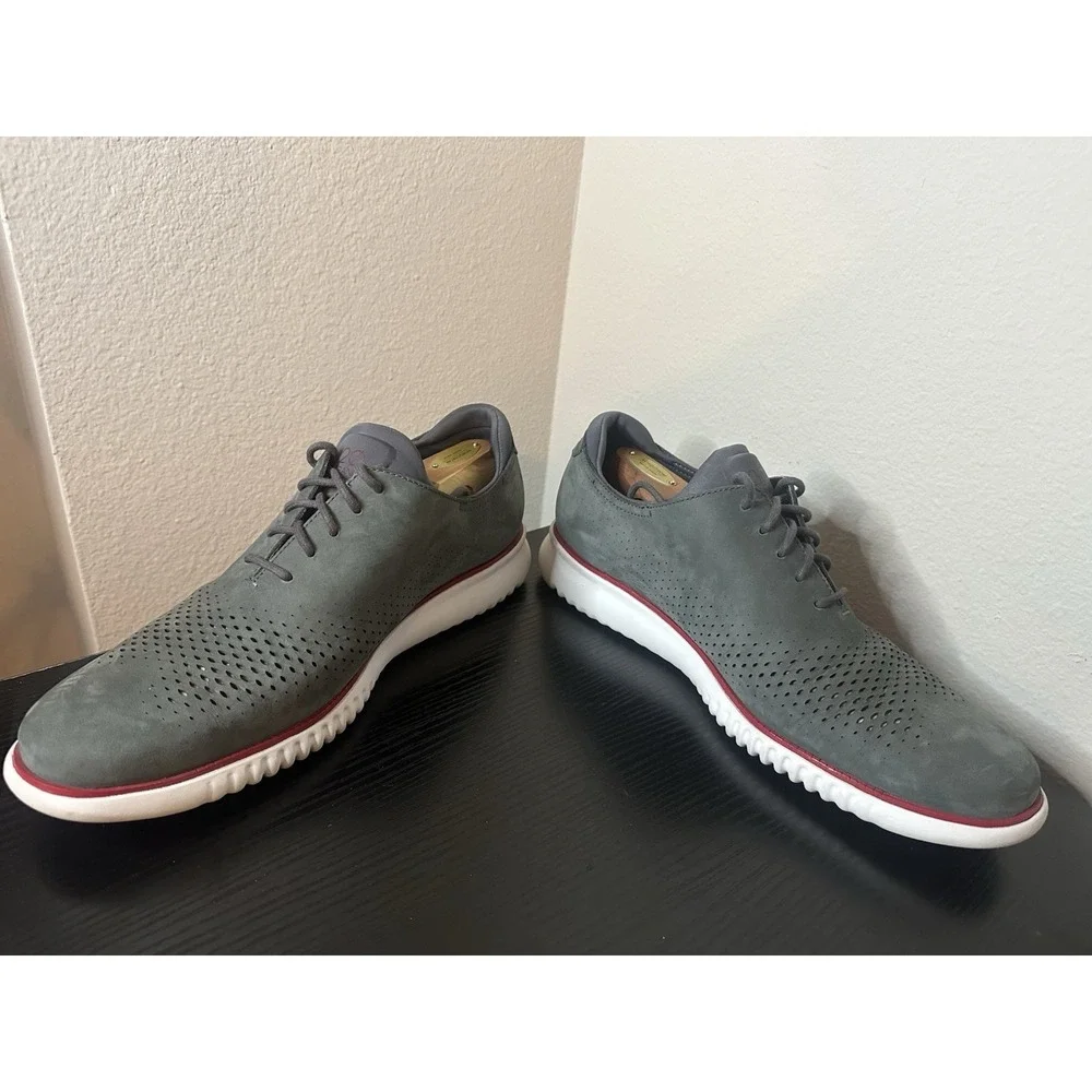 Cole Haan 2.Zerogrand Laser Wingtip Oxford Shoes Gray Red Suede Mens Size 13